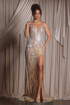 Nude Silver and Gold Embellished Gown
