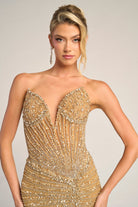 Gold beaded formal dress PS26416C