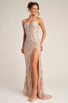 Pink sequin formal gown with high slit