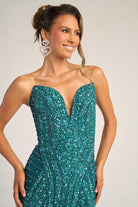 Turquoise beaded formal dress