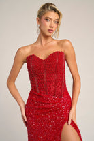 Red sequin strapless formal gown PS26432C