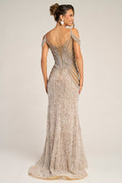 Nude Silver beaded gown PS26449C, elegant formal dress