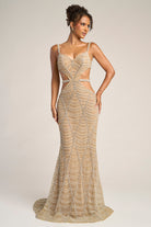 Gold beaded evening gown PS26455C