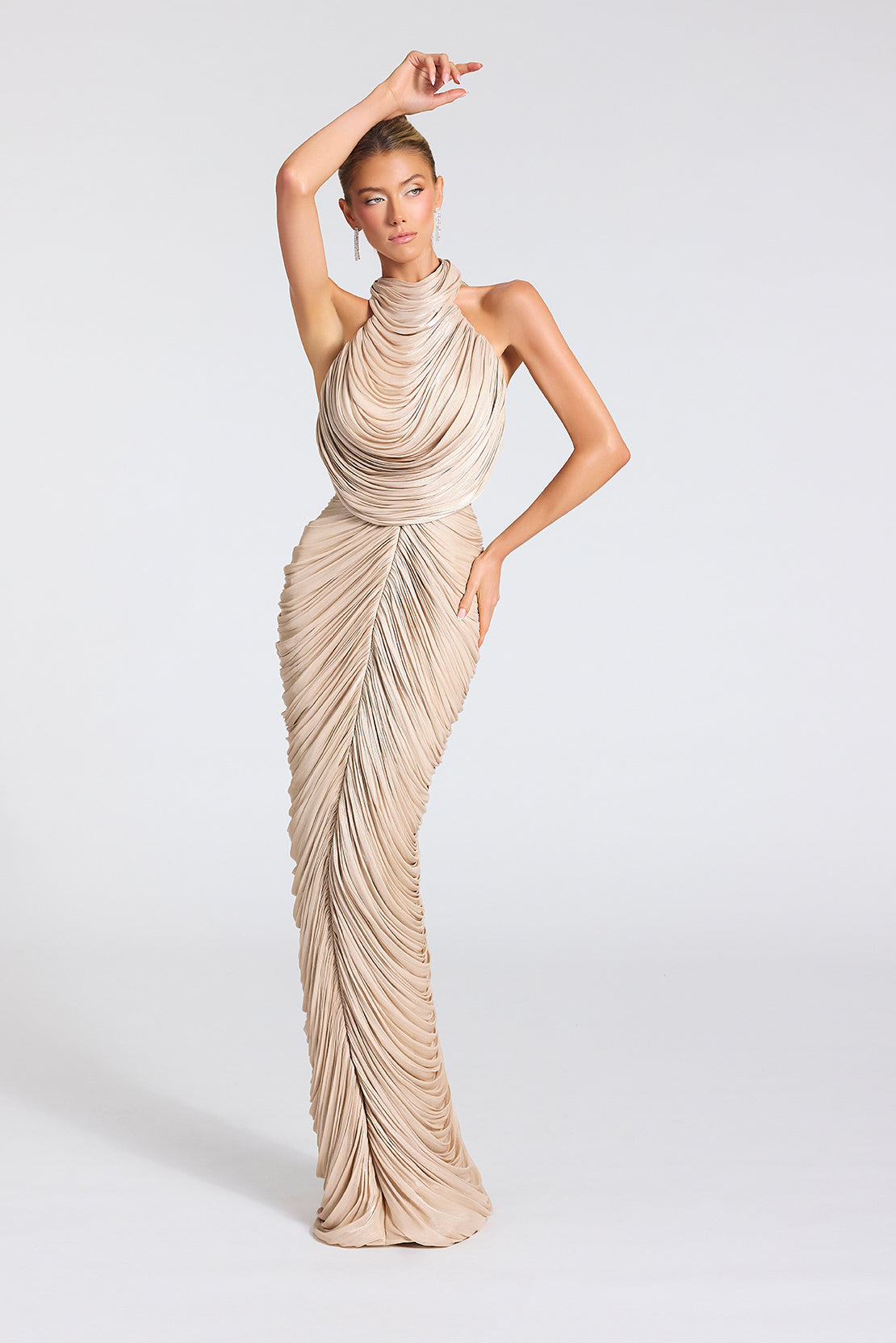 PS27090 | Metallic Lamé Dress | Mock Neck Gown | Portia & Scarlett