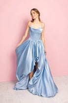 Blue satin high-low gown, X7x3K4gw_04a3d63d