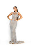 PS3007 SILVER NUDE COUTURE DRESS