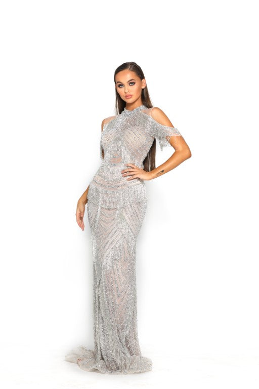 PS3010 SILVER COUTURE DRESS