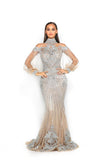 PS3011 SILVER NUDE COUTURE DRESS