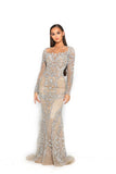 PS3016 SILVER NUDE COUTURE DRESS