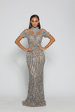 PS3019 GUNMETAL NUDE COUTURE DRESS