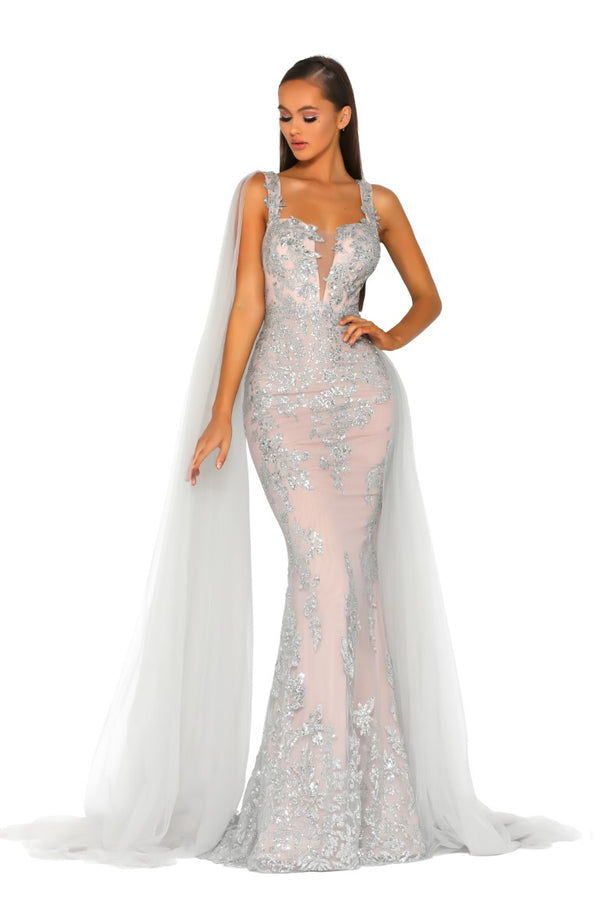 PS5011 GOWN SILVER NUDE